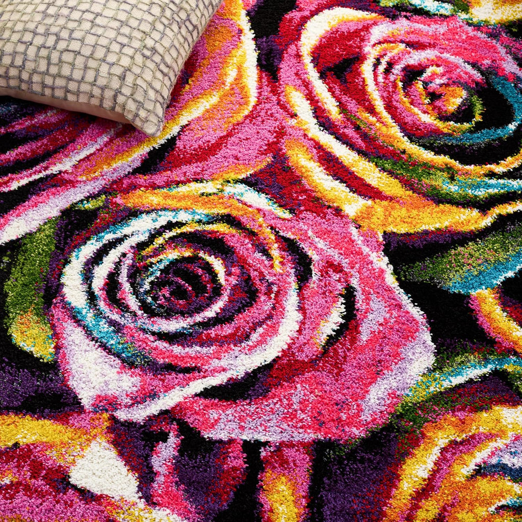 SAFAVIEH Fiesta Shag Collection Area Rug - 9' x 12', Fuchsia & Multi, Rainbow Rose Design, Non-Shedding & Easy Care, 0.5-inch Thick Ideal for High Traffic Areas in Living Room, Bedroom (FSG366B)