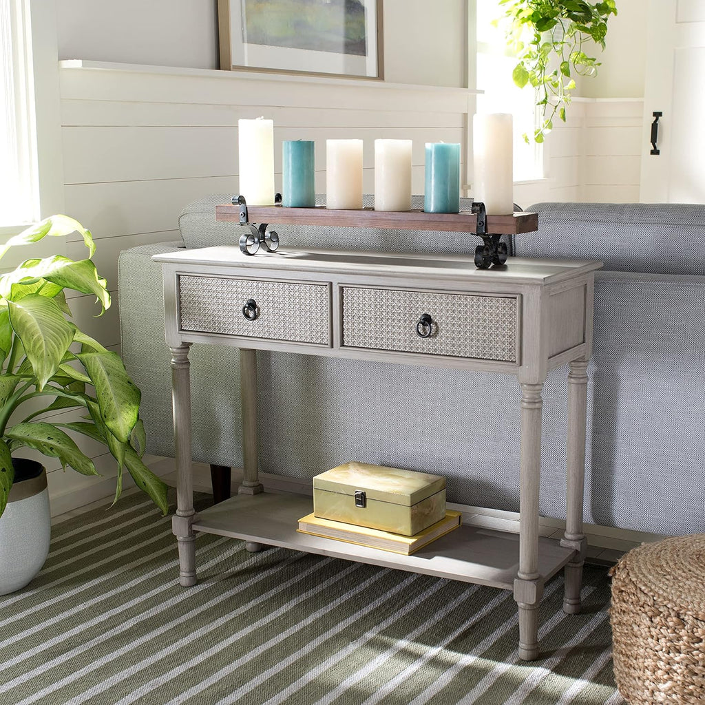 Safavieh Home Collection Haines Greige 2-Drawer Bottom Shelf Console Table
