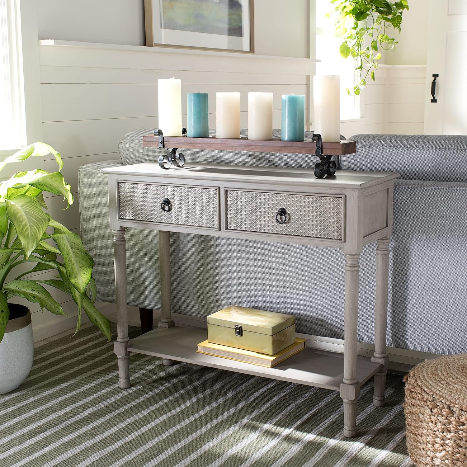 Safavieh Home Collection Haines Greige 2-Drawer Bottom Shelf Console Table