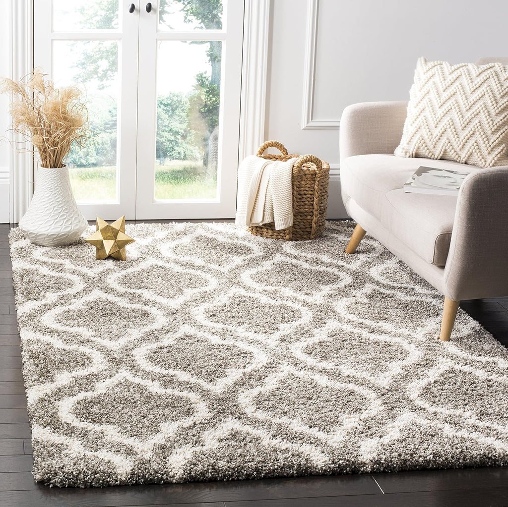 SAFAVIEH Hudson Shag Collection Area Rug - 7' Square, Grey & Ivory, Moroccan Design, Non-Shedding & Easy Care, 2-inch Thick Ideal for High Traffic Areas in Living Room, Bedroom (SGH284B)