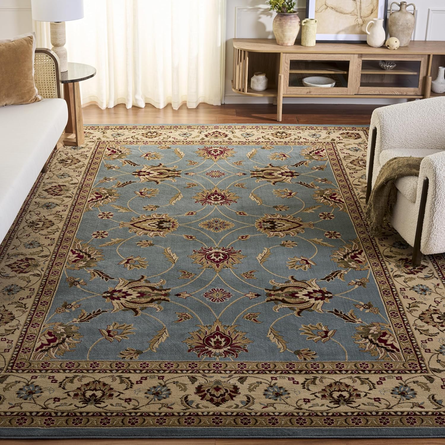 SAFAVIEH Lyndhurst Collection Area Rug - 8' x 11', Blue & Ivory, Traditional Oriental Design, Non-Shedding & Easy Care, Ideal for High Traffic Areas in Living Room, Bedroom (LNH553-6512)