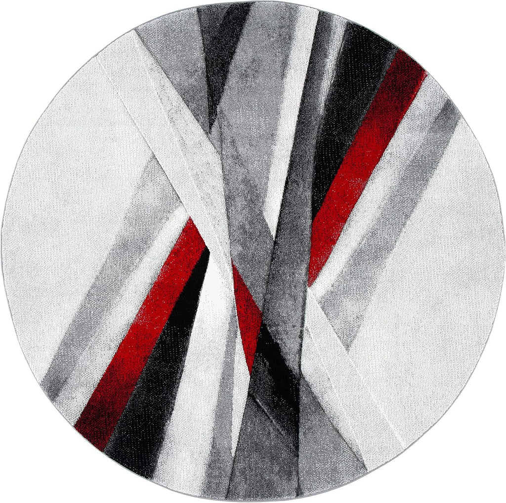 SAFAVIEH Hollywood Collection Area Rug - 6'7' Round, Grey & Red, Mid-Century Modern Design, Non-Shedding & Easy Care, Ideal for High Traffic Areas in Living Room, Bedroom (HLW710Q)