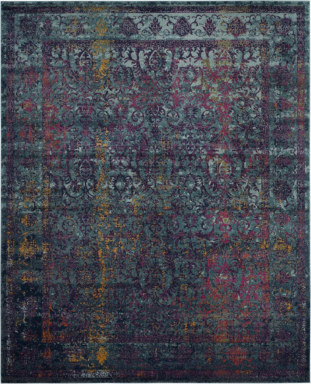 SAFAVIEH Granada Collection 8' x 10' Blue/Multi GRA351C Boho Chic Distressed Non-Shedding Living Room Bedroom Dining Home Office Area Rug
