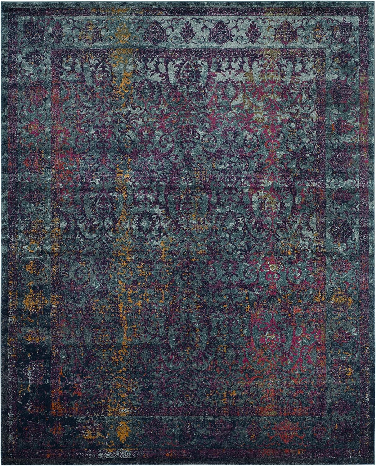 SAFAVIEH Granada Collection 8' x 10' Blue/Multi GRA351C Boho Chic Distressed Non-Shedding Living Room Bedroom Dining Home Office Area Rug