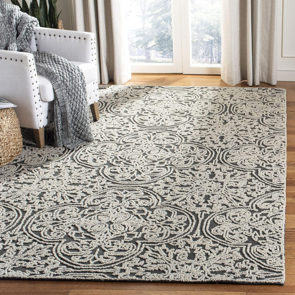 SAFAVIEH Trace Collection Area Rug - 9' x 12', Dark Grey & Light Grey, Handmade Wool, Ideal for High Traffic Areas in Living Room, Bedroom (TRC101A)