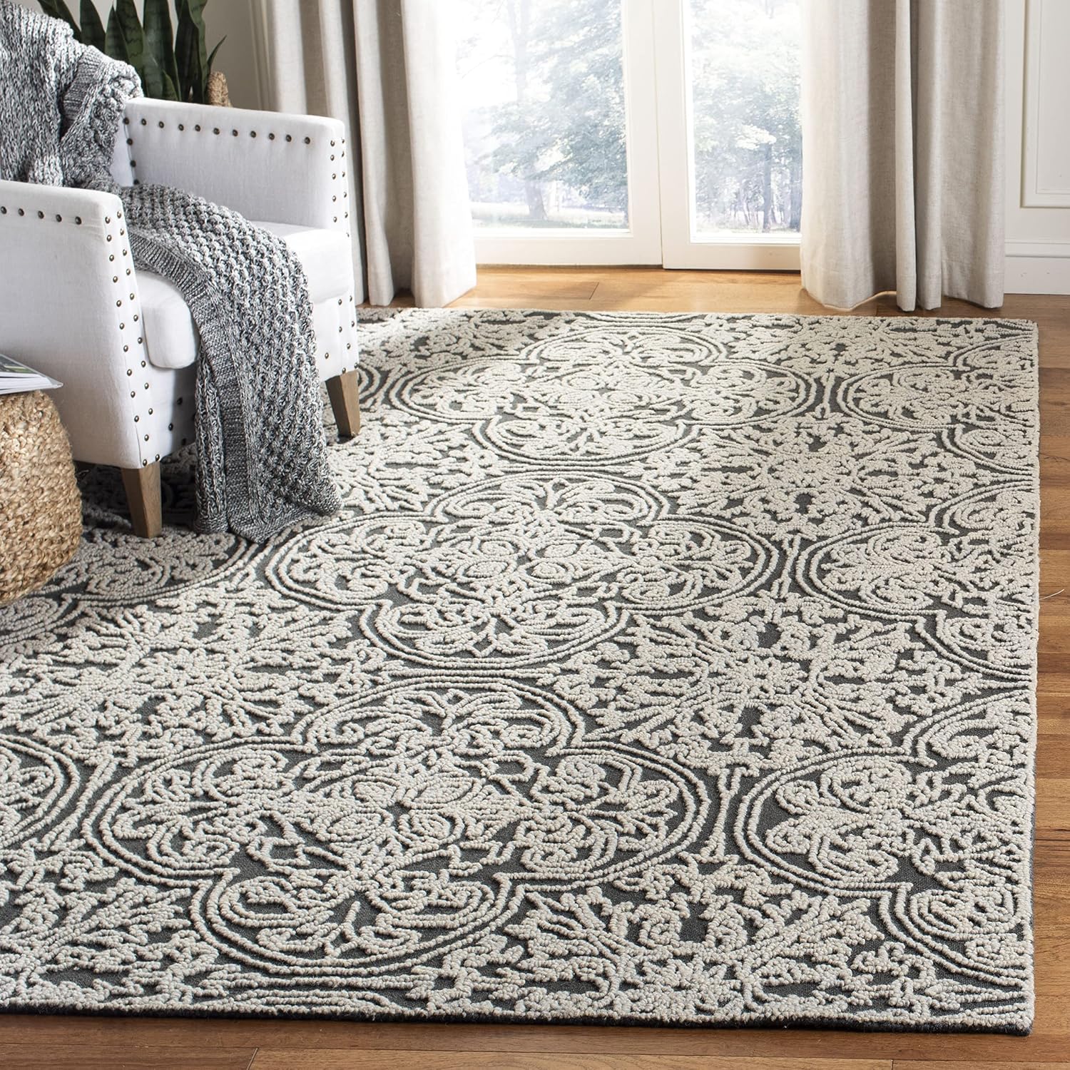 SAFAVIEH Trace Collection Area Rug - 9' x 12', Dark Grey & Light Grey, Handmade Wool, Ideal for High Traffic Areas in Living Room, Bedroom (TRC101A)