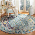 SAFAVIEH Crystal Collection Area Rug - 7' Round, Teal & Purple, Medallion Distressed Design, Non-Shedding & Easy Care, Ideal for High Traffic Areas in Living Room, Bedroom (CRS503D)