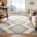 SAFAVIEH Moroccan Tassel Shag Collection Area Rug - 9' Square, Ivory & Grey, Boho Design, Non-Shedding & Easy Care, 2-inch Thick Ideal for High Traffic Areas in Living Room, Bedroom (MTS652F)