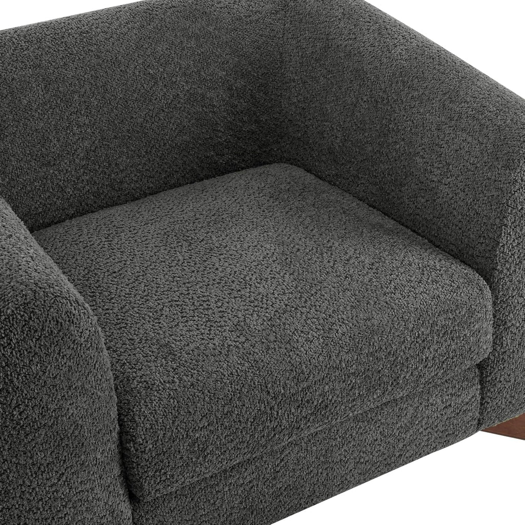 Christopher Knight Home Holly Modern Boucle Fabric Upholstered Club Chair for Living Room, Home Office, Apartment, Relaxing Chair with Removable Cushion and Birch Wood Legs, Dark Gray + Walnut