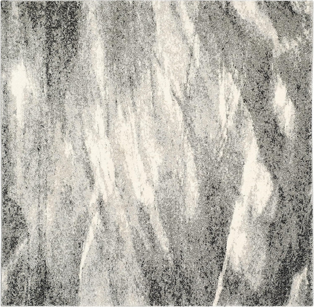 SAFAVIEH Retro Collection Area Rug - 6' Square, Grey & Ivory, Modern Abstract Design, Non-Shedding & Easy Care, Ideal for High Traffic Areas in Living Room, Bedroom (RET2891-8012)