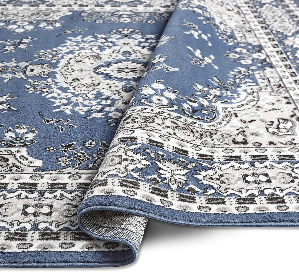 Home Dynamix Premium Sakarya Traditional Medallion Border Area Rug, Midnight Blue, 9'2'x12'5' Rectangle