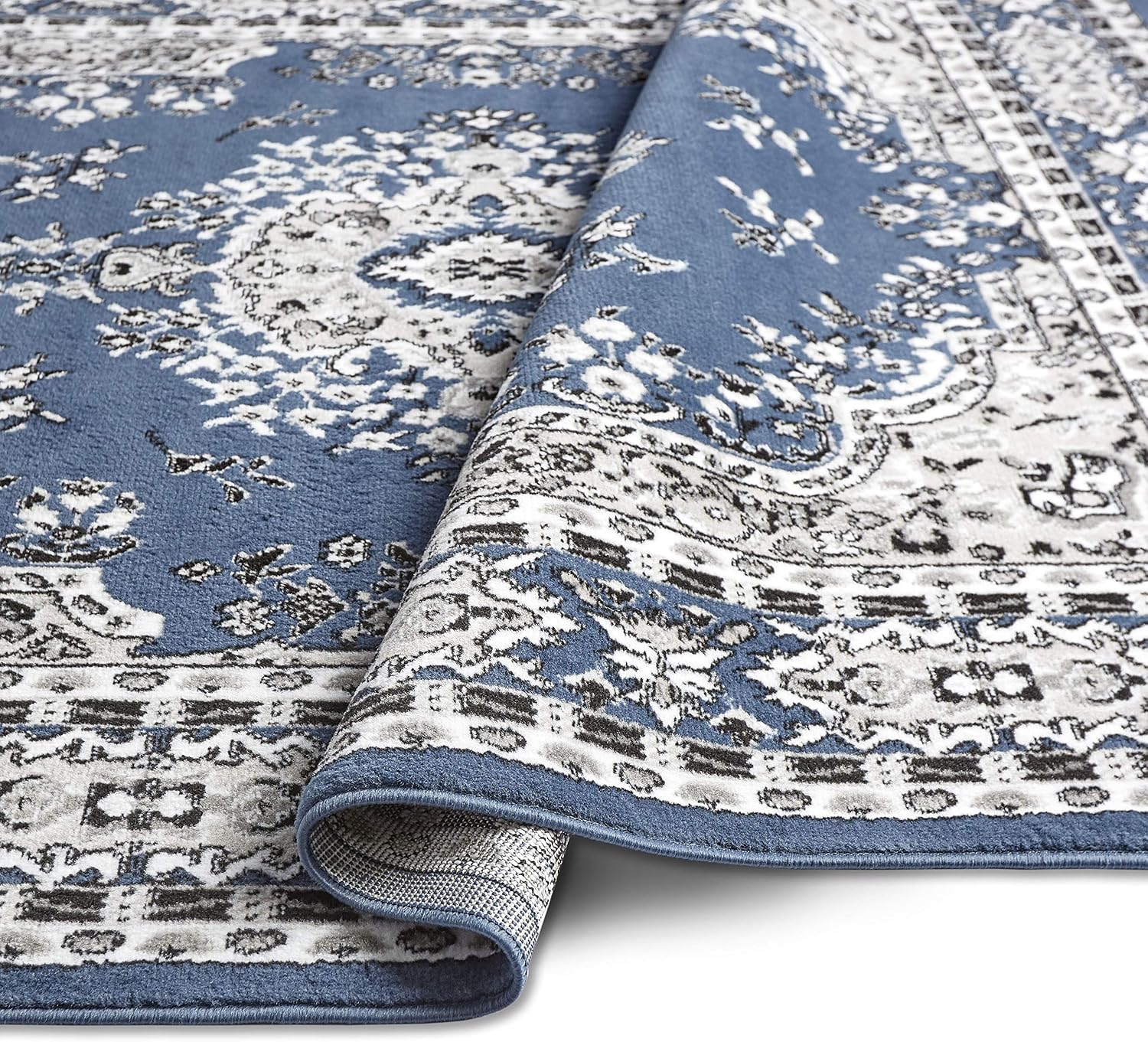 Home Dynamix Premium Sakarya Traditional Medallion Border Area Rug, Midnight Blue, 9'2'x12'5' Rectangle