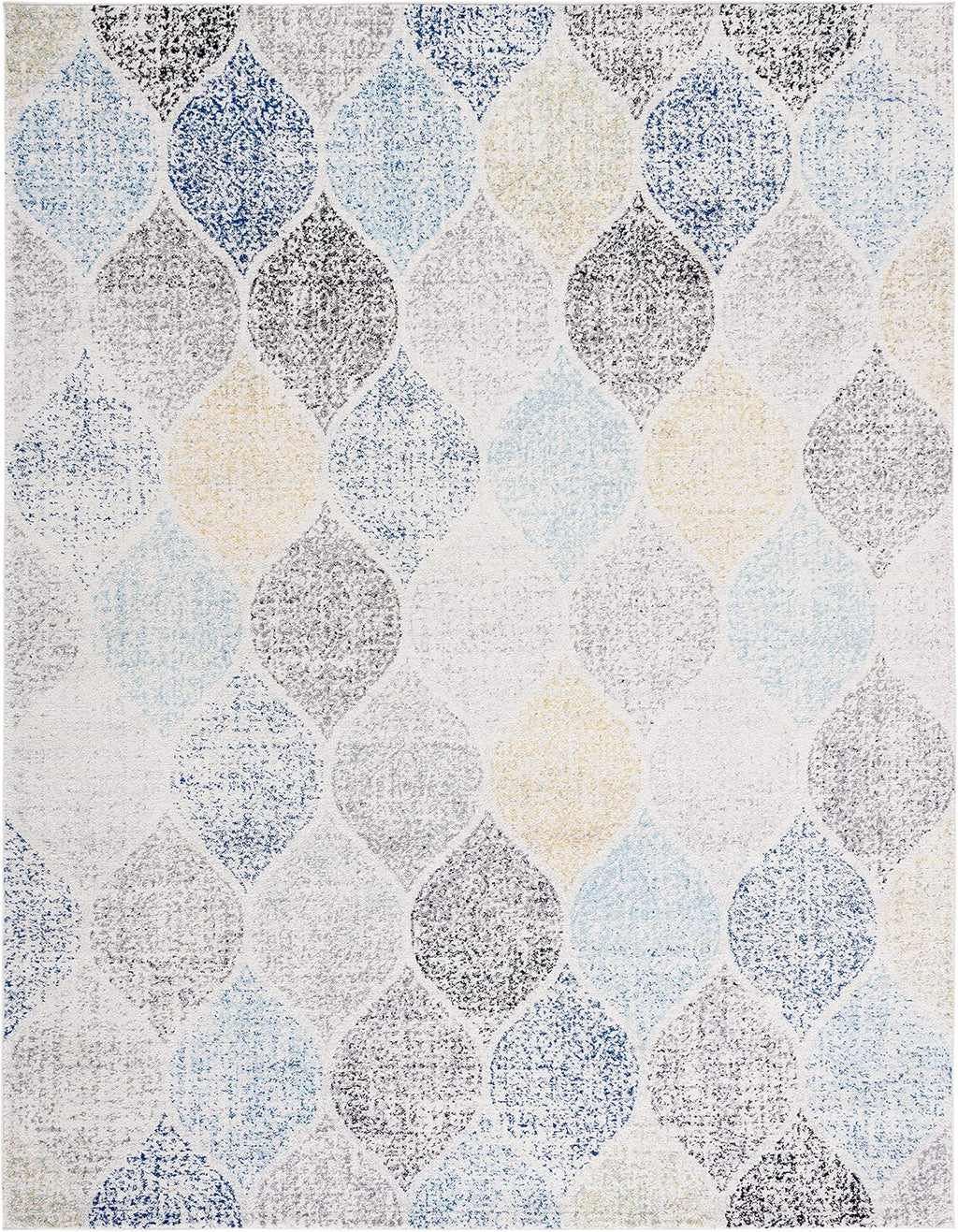 SAFAVIEH Madison Collection Area Rug - 10' x 14', Ivory & Blue, Glam Ogee Trellis Distressed Design, Non-Shedding & Easy Care, Ideal for High Traffic Areas in Living Room, Bedroom (MAD604D)