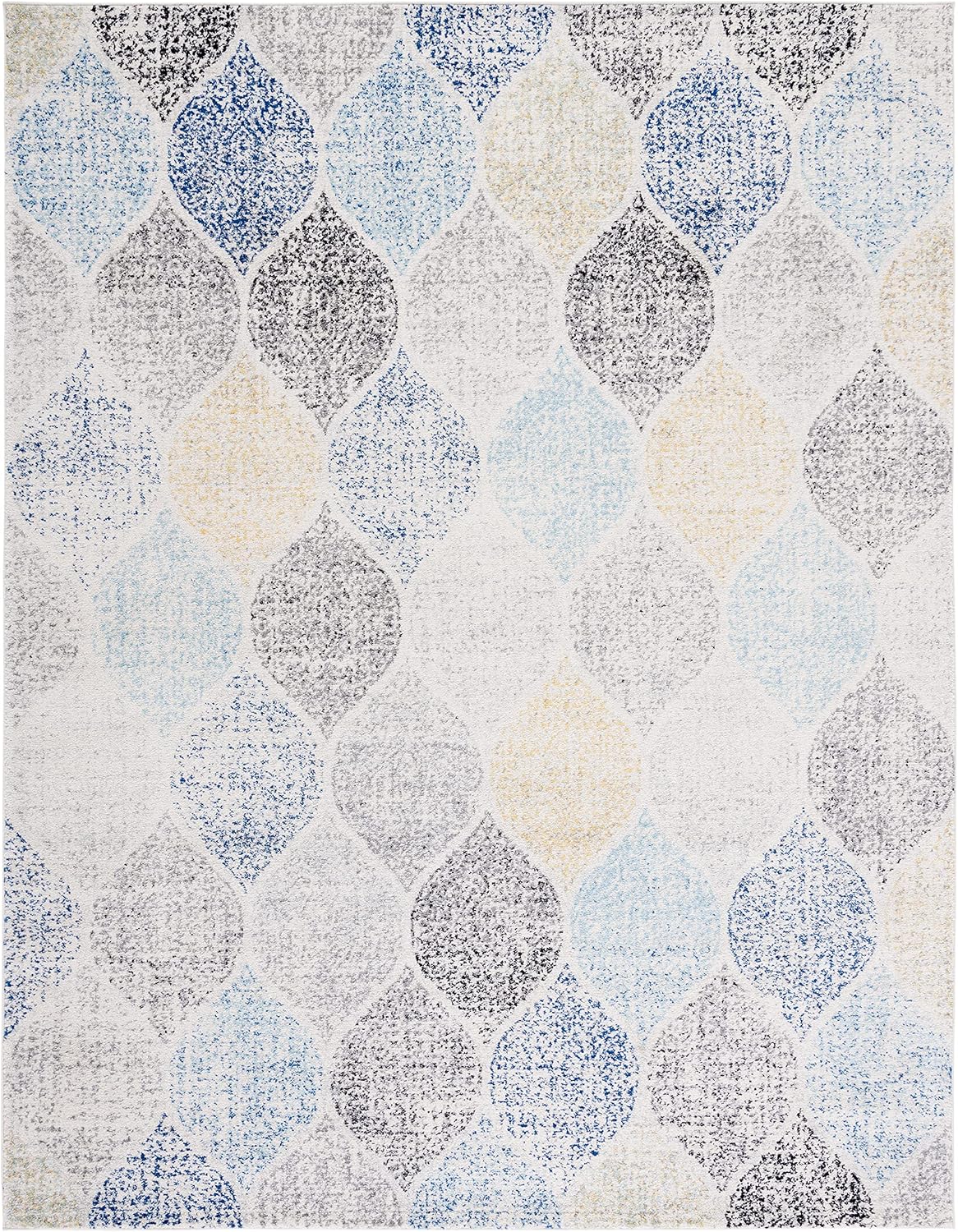 SAFAVIEH Madison Collection Area Rug - 10' x 14', Ivory & Blue, Glam Ogee Trellis Distressed Design, Non-Shedding & Easy Care, Ideal for High Traffic Areas in Living Room, Bedroom (MAD604D)