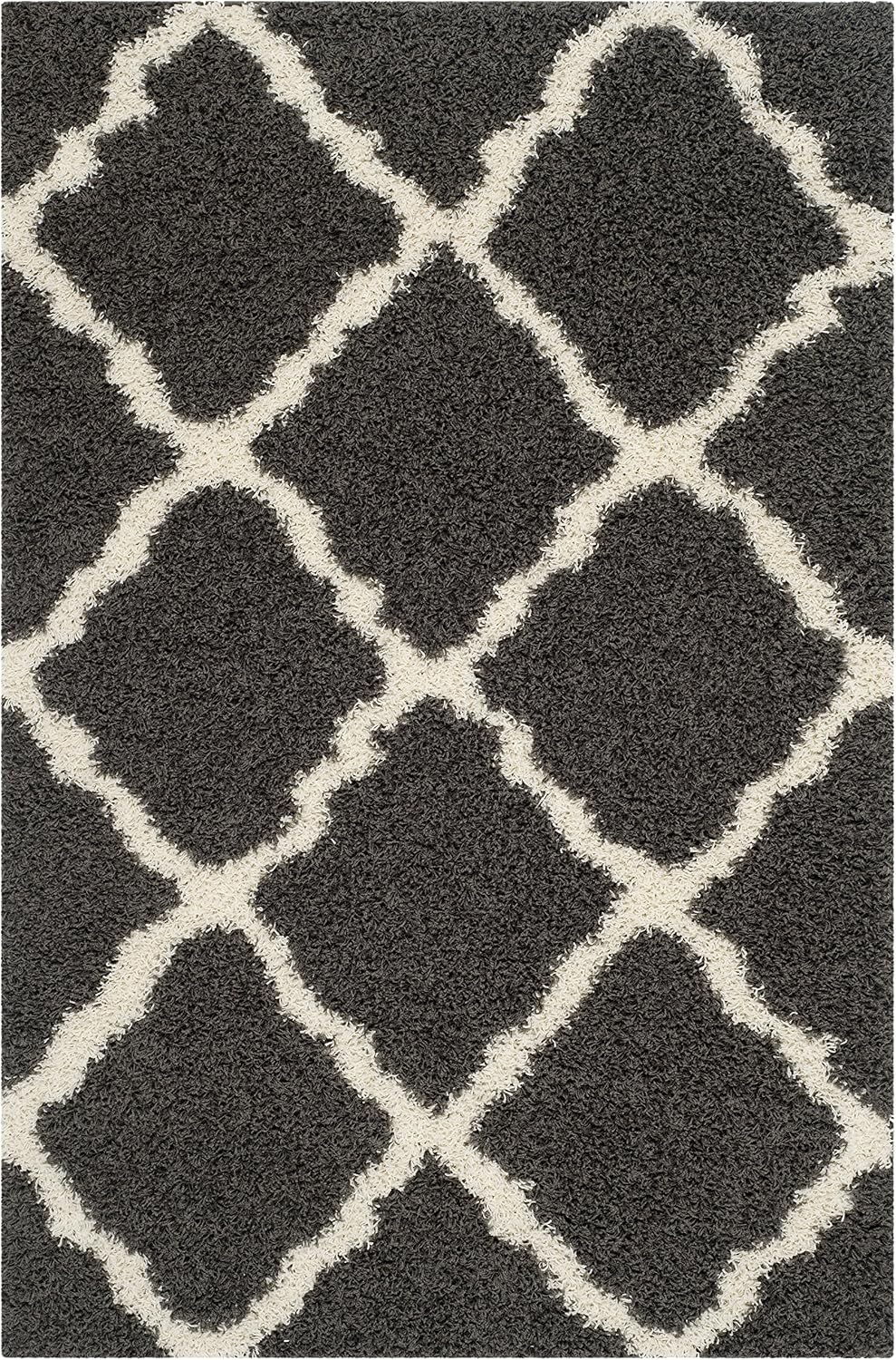 SAFAVIEH Dallas Shag Collection Area Rug - 6' x 9', Dark Grey & Ivory, Trellis Design, Non-Shedding & Easy Care, 1.5-inch Thick Ideal for High Traffic Areas in Living Room, Bedroom (SGD257A)