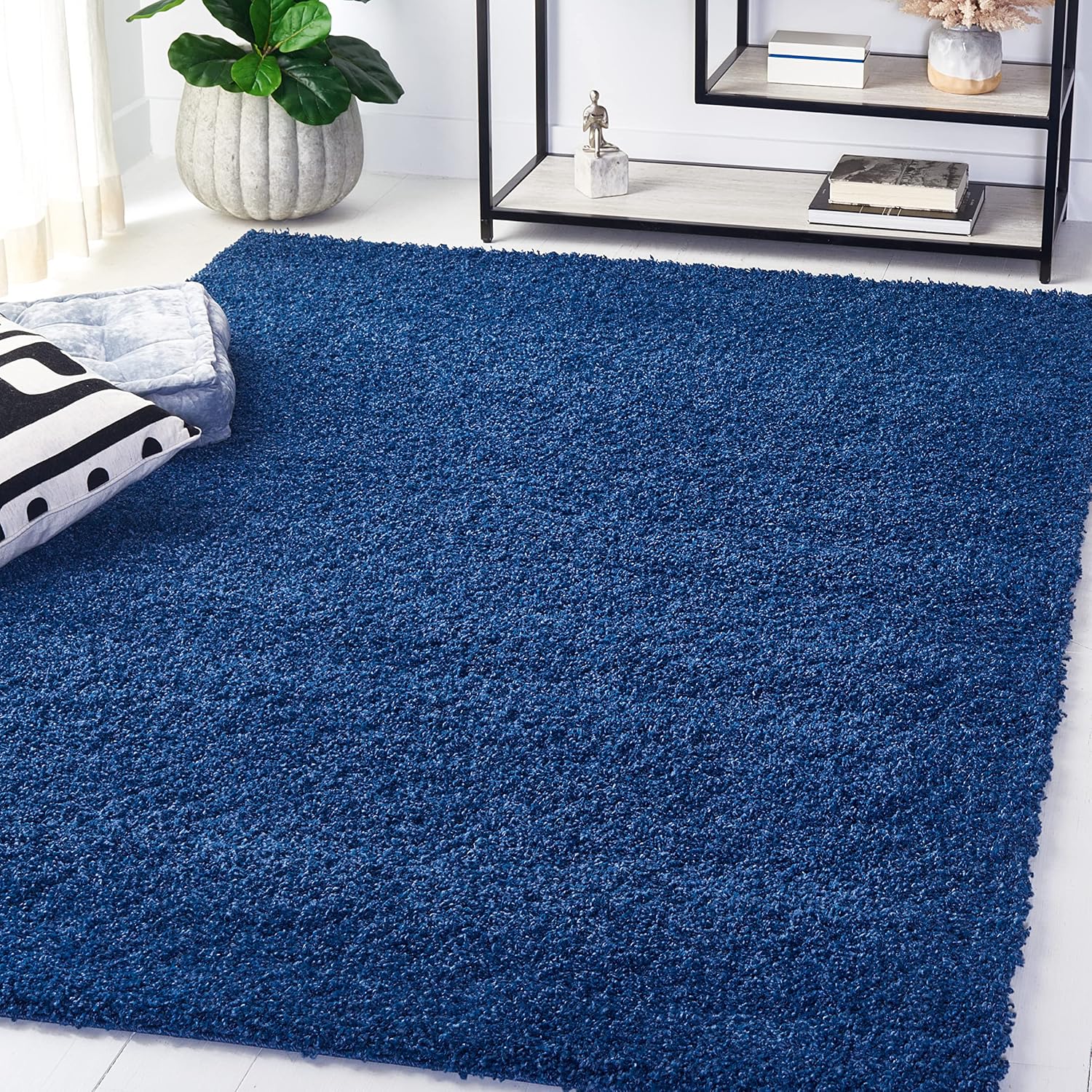 SAFAVIEH Laguna Shag Collection Area Rug - 5'3' x 7'6', Blue, Solid Design, Non-Shedding & Easy Care, 2-inch Thick Ideal for High Traffic Areas in Living Room, Bedroom (SGL303K)