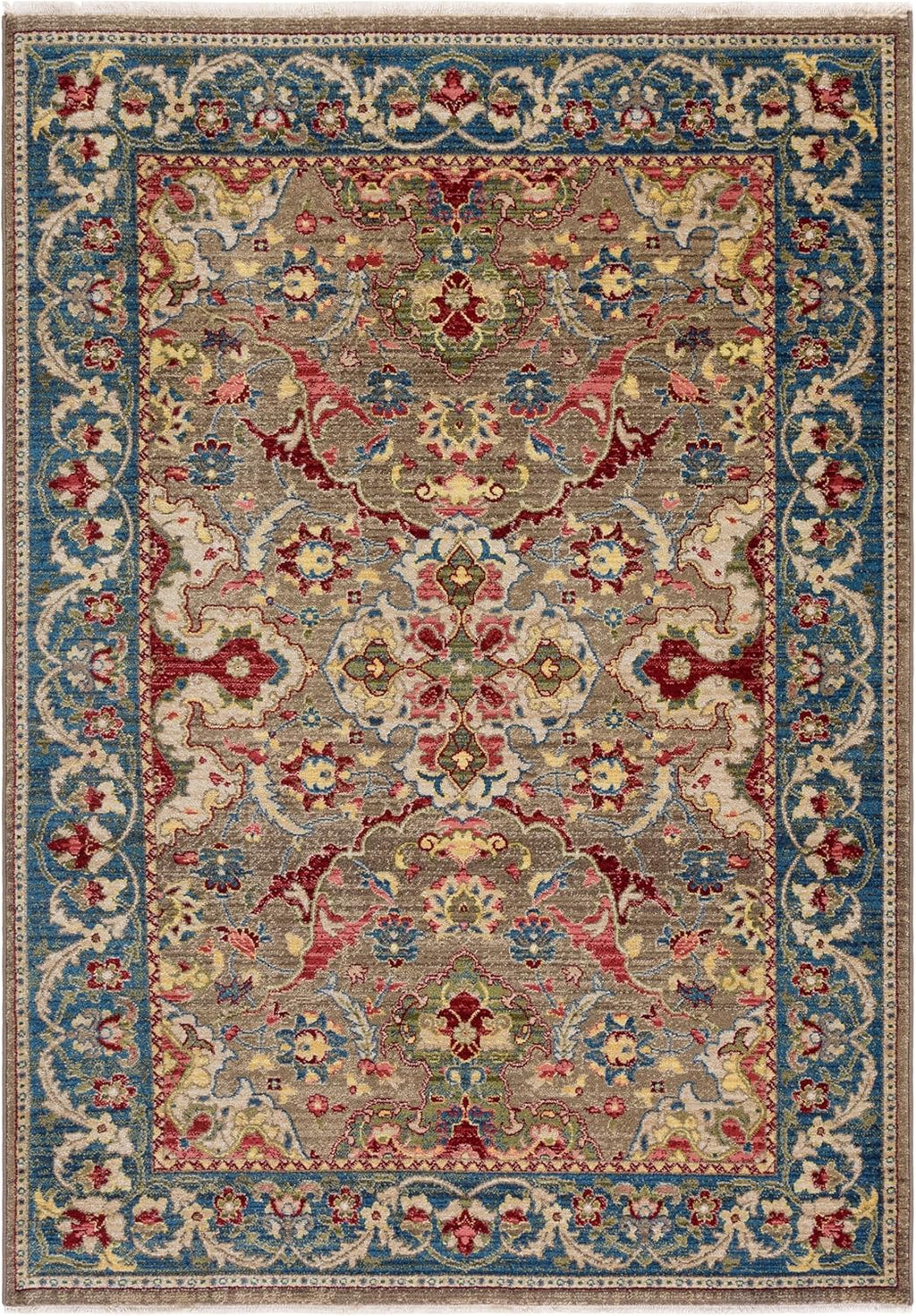 SAFAVIEH Kashan Collection Area Rug - 5'1' x 7'5', Taupe & Blue, Traditional Oriental Design, Non-Shedding & Easy Care, Ideal for High Traffic Areas in Living Room, Bedroom (KSN307E)