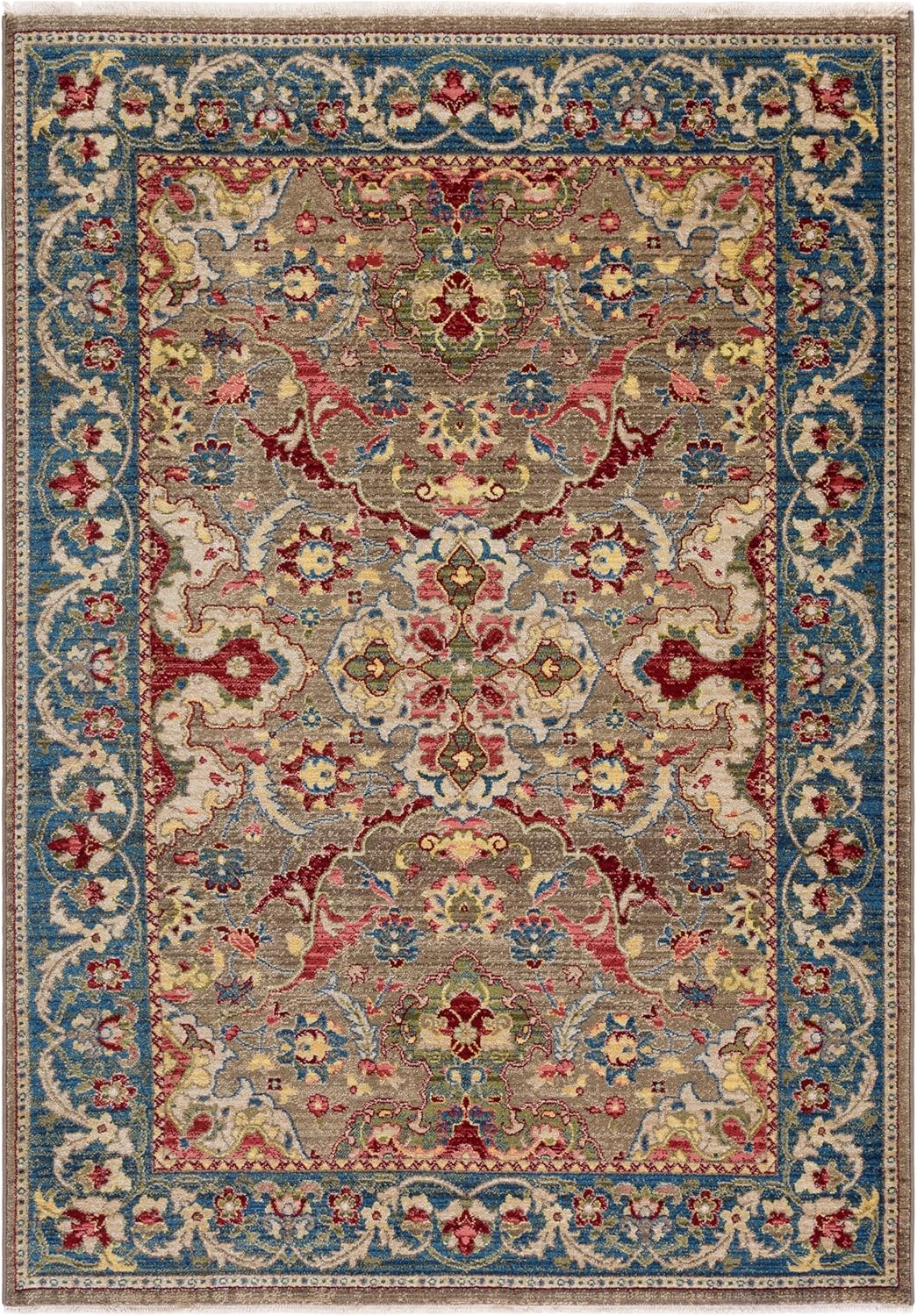 SAFAVIEH Kashan Collection Area Rug - 5'1' x 7'5', Taupe & Blue, Traditional Oriental Design, Non-Shedding & Easy Care, Ideal for High Traffic Areas in Living Room, Bedroom (KSN307E)