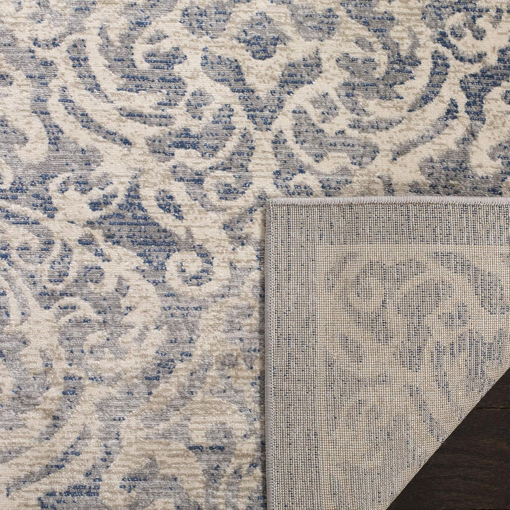 SAFAVIEH Brentwood Collection Area Rug - 9' x 12', Light Grey & Blue, Damask Design, Non-Shedding & Easy Care, Ideal for High Traffic Areas in Living Room, Bedroom (BNT810G)