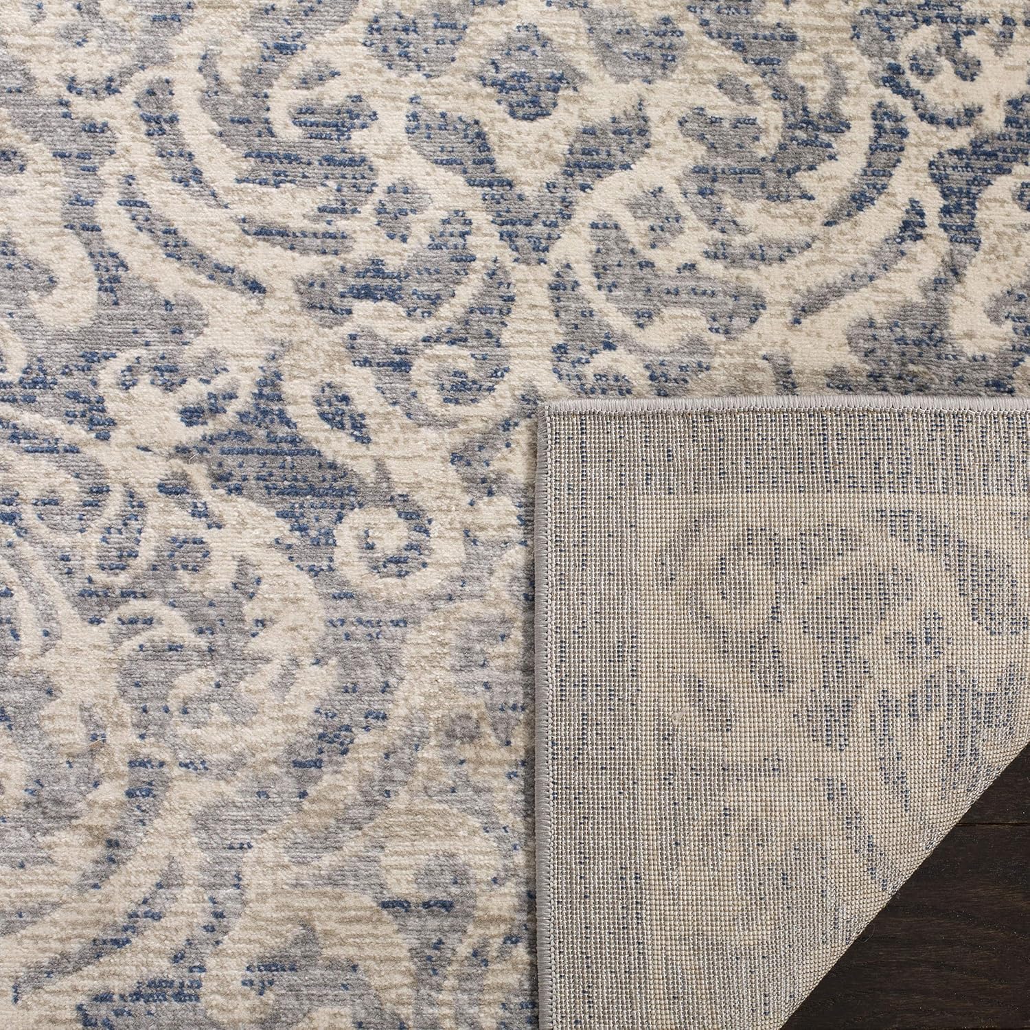 SAFAVIEH Brentwood Collection Area Rug - 9' x 12', Light Grey & Blue, Damask Design, Non-Shedding & Easy Care, Ideal for High Traffic Areas in Living Room, Bedroom (BNT810G)