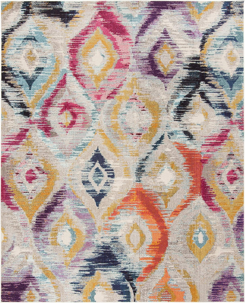 SAFAVIEH Monaco Collection Area Rug - 9' x 12', Multi, Ogee Trellis Watercolor Distressed Design, Non-Shedding & Easy Care, Ideal for High Traffic Areas in Living Room, Bedroom (MNC242F)