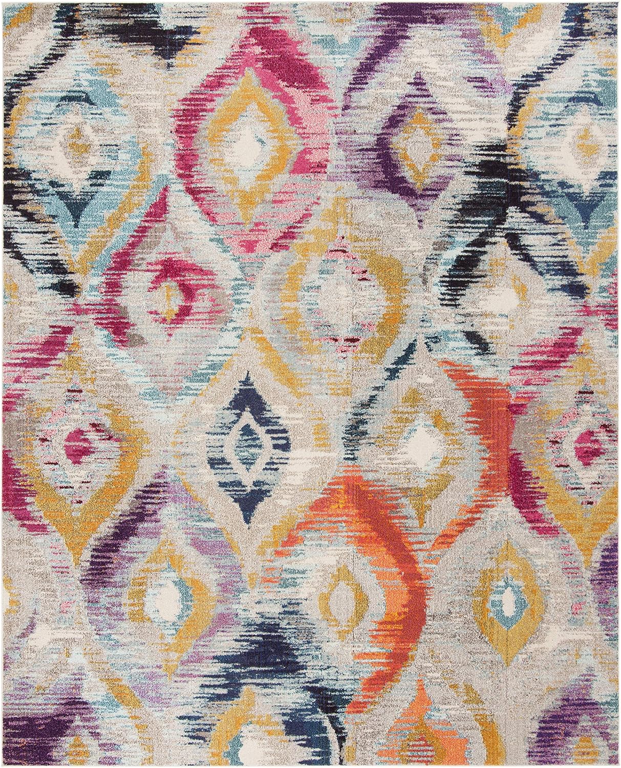 SAFAVIEH Monaco Collection Area Rug - 9' x 12', Multi, Ogee Trellis Watercolor Distressed Design, Non-Shedding & Easy Care, Ideal for High Traffic Areas in Living Room, Bedroom (MNC242F)
