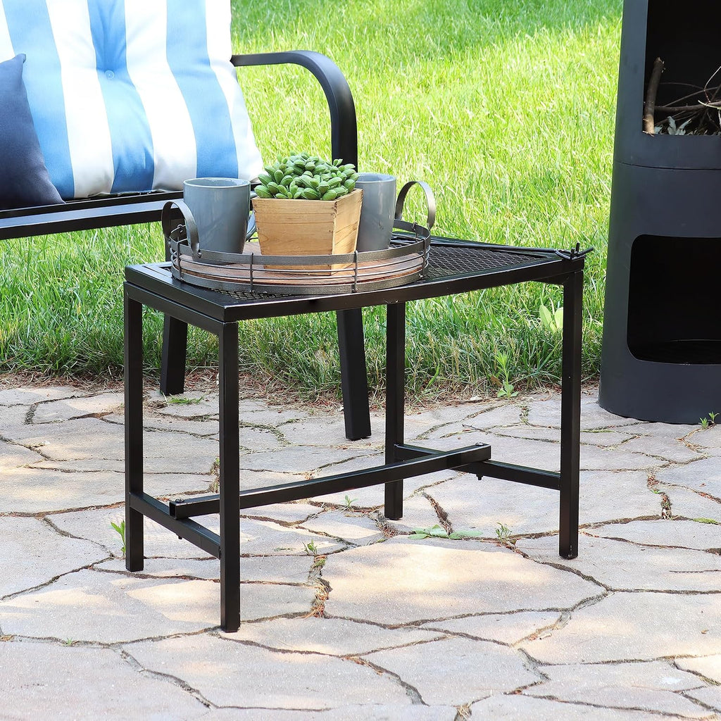 Sunnydaze Mesh Outdoor Curved Bench - Metal Patio Bench Set - Heavy-Duty Outdoor Seats for Backyard or Fire Pit - Black - Set of 4
