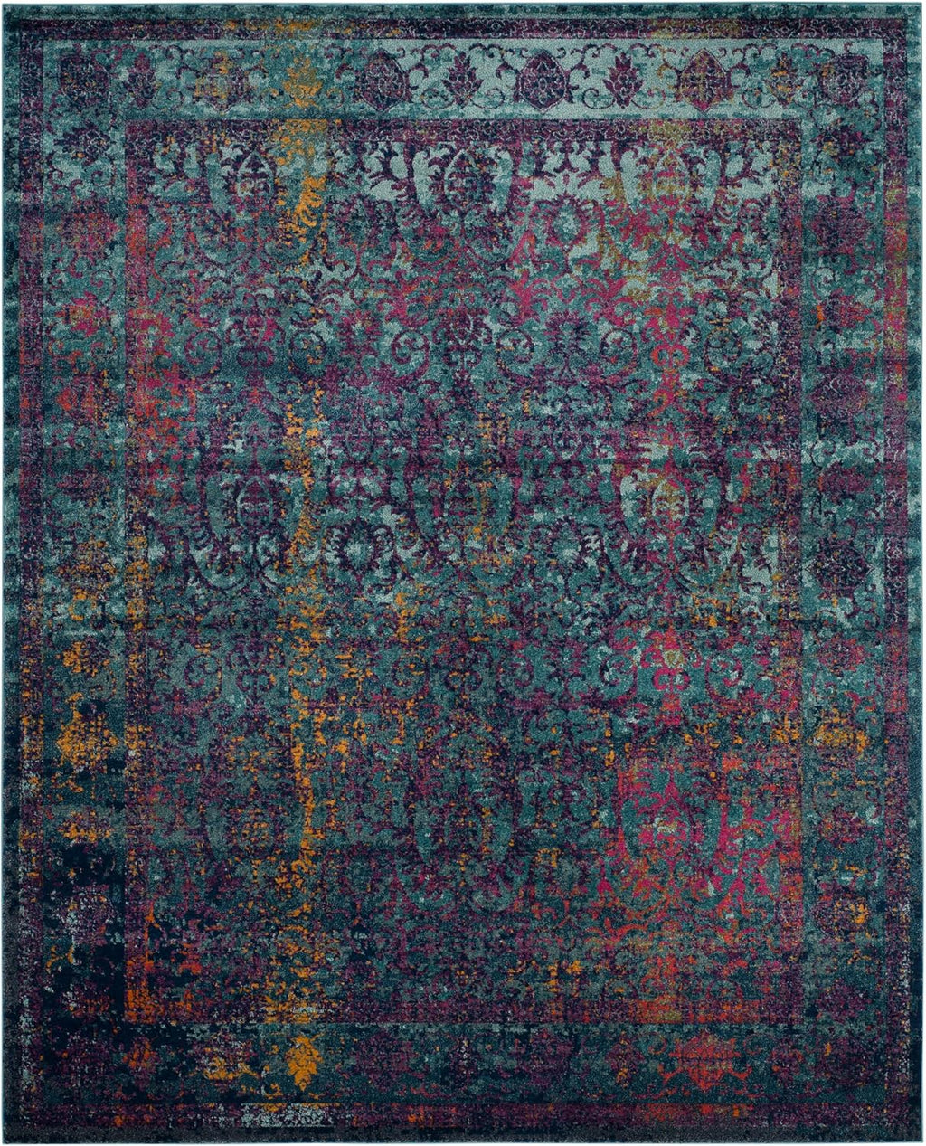 SAFAVIEH Granada Collection 8' x 10' Blue/Multi GRA351C Boho Chic Distressed Non-Shedding Living Room Bedroom Dining Home Office Area Rug