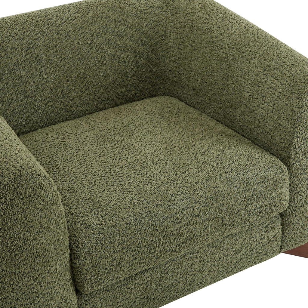 Christopher Knight Home Holly Modern Boucle Fabric Upholstered Club Chair for Living Room, Home Office, Apartment, Relaxing Chair with Removable Cushion and Birch Wood Legs, Olive Green+Walnut