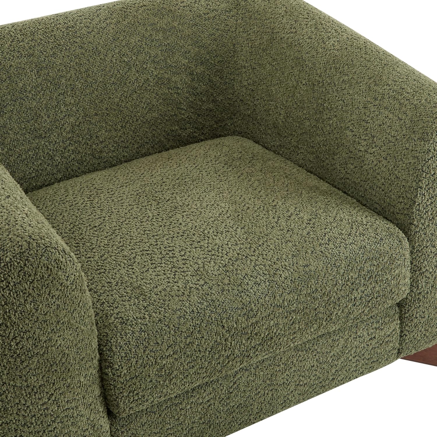 Christopher Knight Home Holly Modern Boucle Fabric Upholstered Club Chair for Living Room, Home Office, Apartment, Relaxing Chair with Removable Cushion and Birch Wood Legs, Olive Green+Walnut