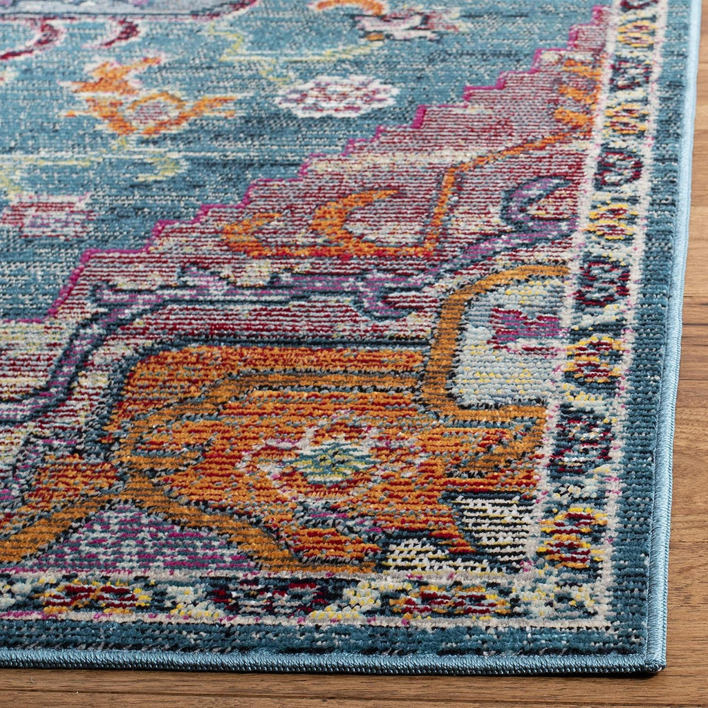 SAFAVIEH Crystal Collection Area Rug - 6'7' x 9'2', Teal & Rose, Medallion Distressed Design, Non-Shedding & Easy Care, Ideal for High Traffic Areas in Living Room, Bedroom (CRS501T)