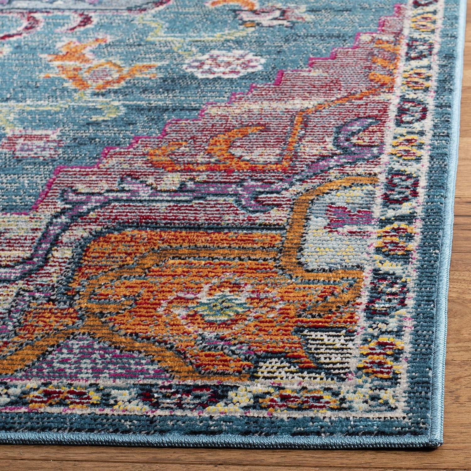 SAFAVIEH Crystal Collection Runner Rug - 2'2' x 11', Teal & Rose, Medallion Distressed Design, Non-Shedding & Easy Care, Ideal for High Traffic Areas in Living Room, Bedroom (CRS501T)