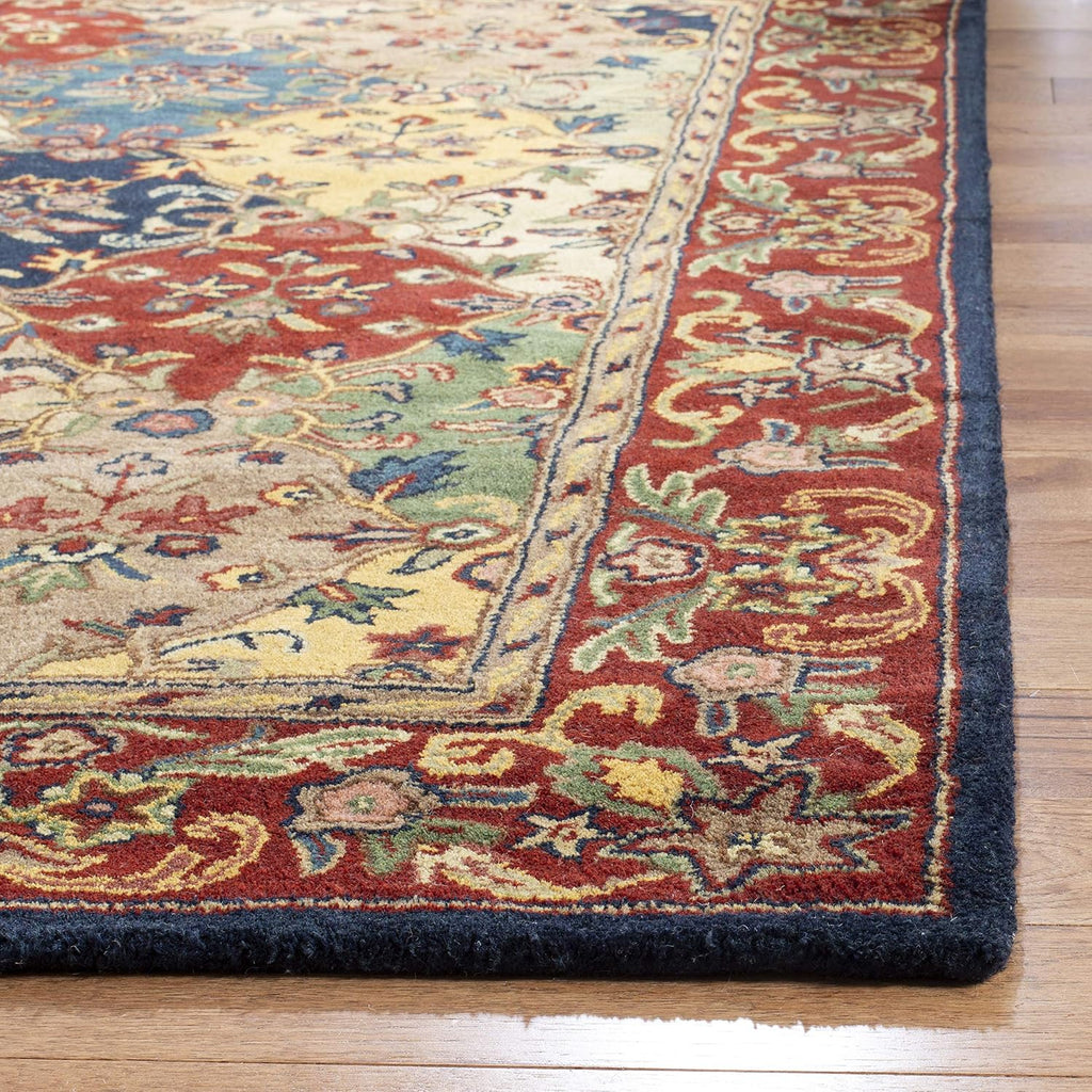SAFAVIEH Heritage Collection Area Rug - 6' Square, Multi & Burgundy, Handmade Traditional Oriental Wool, Ideal for High Traffic Areas in Living Room, Bedroom (HG911A)