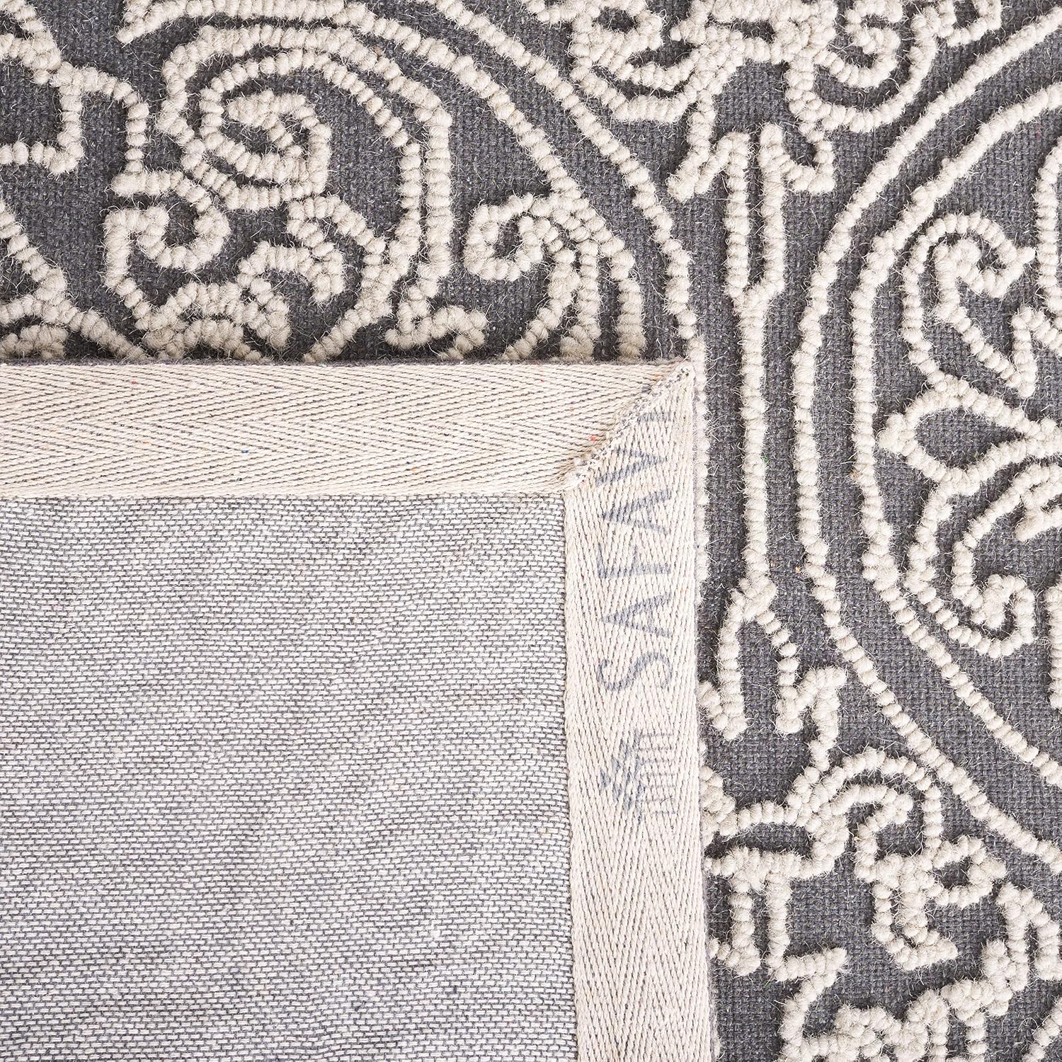 SAFAVIEH Trace Collection Area Rug - 9' x 12', Dark Grey & Light Grey, Handmade Wool, Ideal for High Traffic Areas in Living Room, Bedroom (TRC101A)