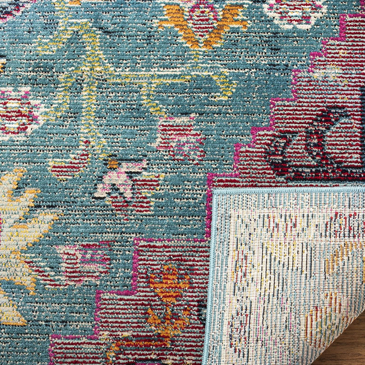 SAFAVIEH Crystal Collection Area Rug - 6'7' x 9'2', Teal & Rose, Medallion Distressed Design, Non-Shedding & Easy Care, Ideal for High Traffic Areas in Living Room, Bedroom (CRS501T)