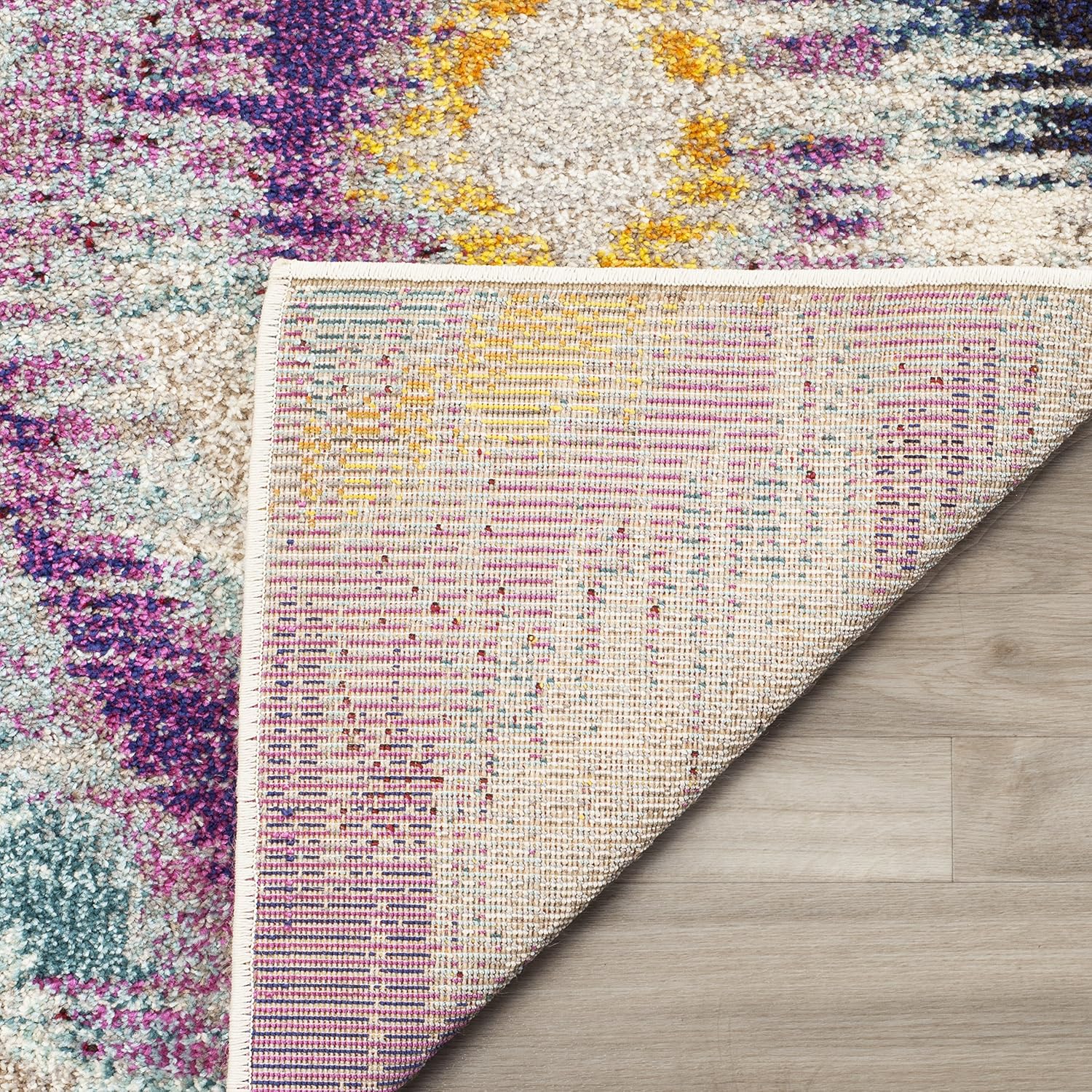 SAFAVIEH Monaco Collection Area Rug - 9' x 12', Multi, Ogee Trellis Watercolor Distressed Design, Non-Shedding & Easy Care, Ideal for High Traffic Areas in Living Room, Bedroom (MNC242F)